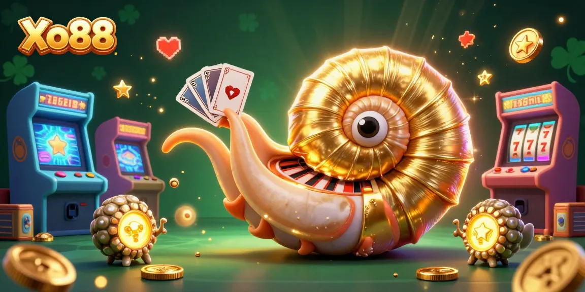 Xo88's vibrant casino illustration featuring a giant nautilus roulette wheel surrounded by colorful gaming elements.
