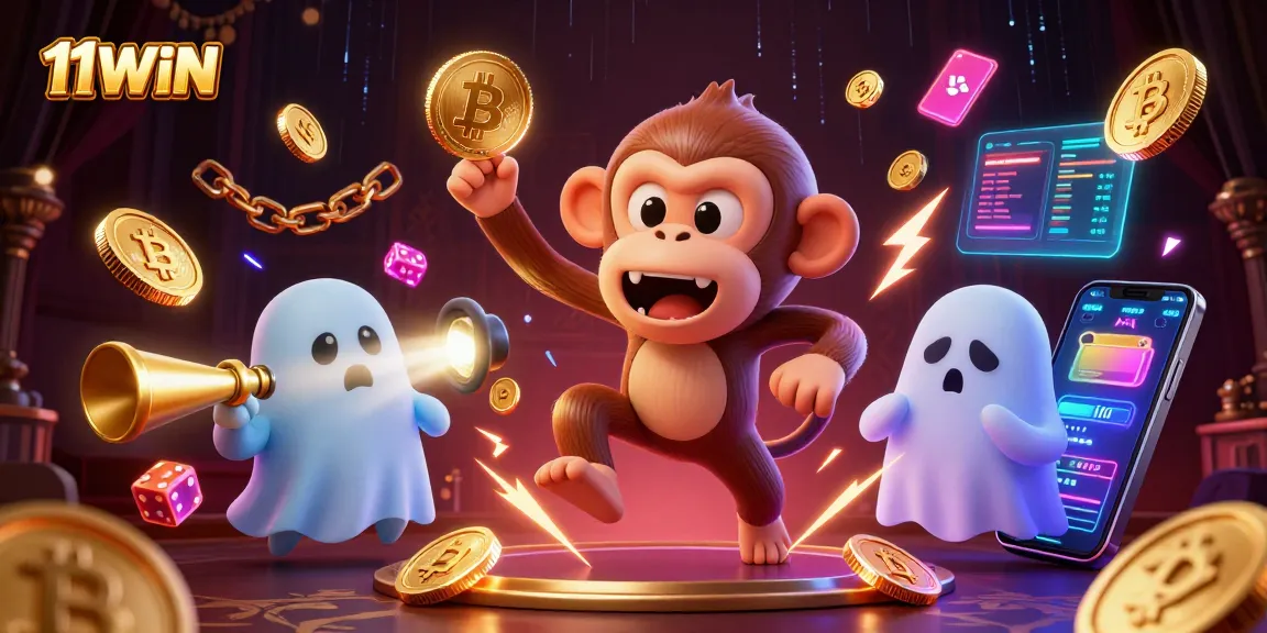 Engage with 11WIN in a thrilling haunted casino adventure featuring vibrant crypto elements.