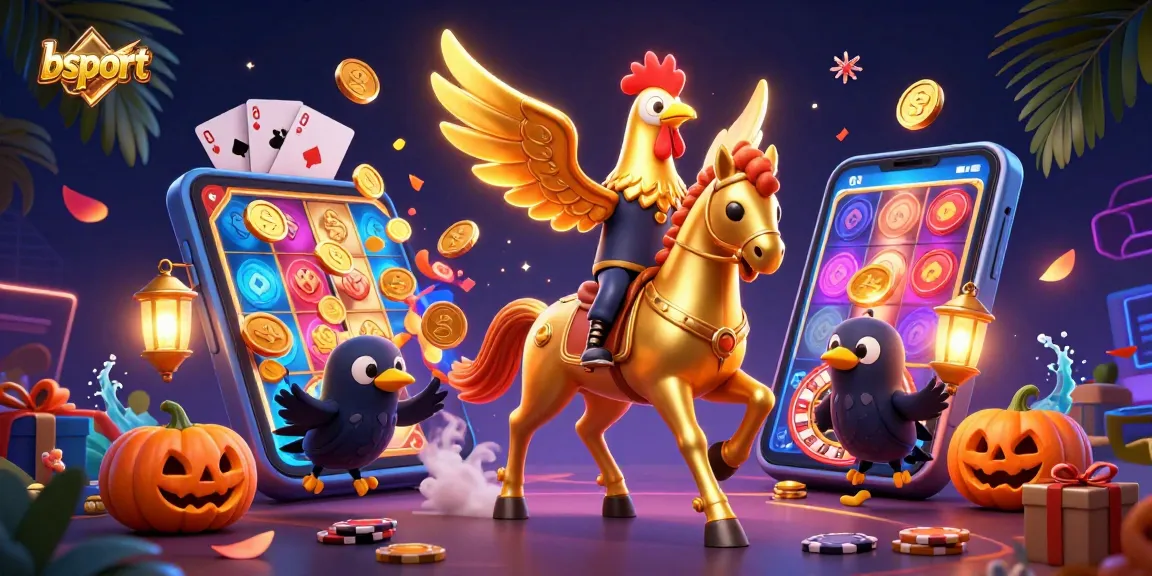 Bet on bsport with thrilling visuals of a golden rooster in a casino, showcasing excitement!