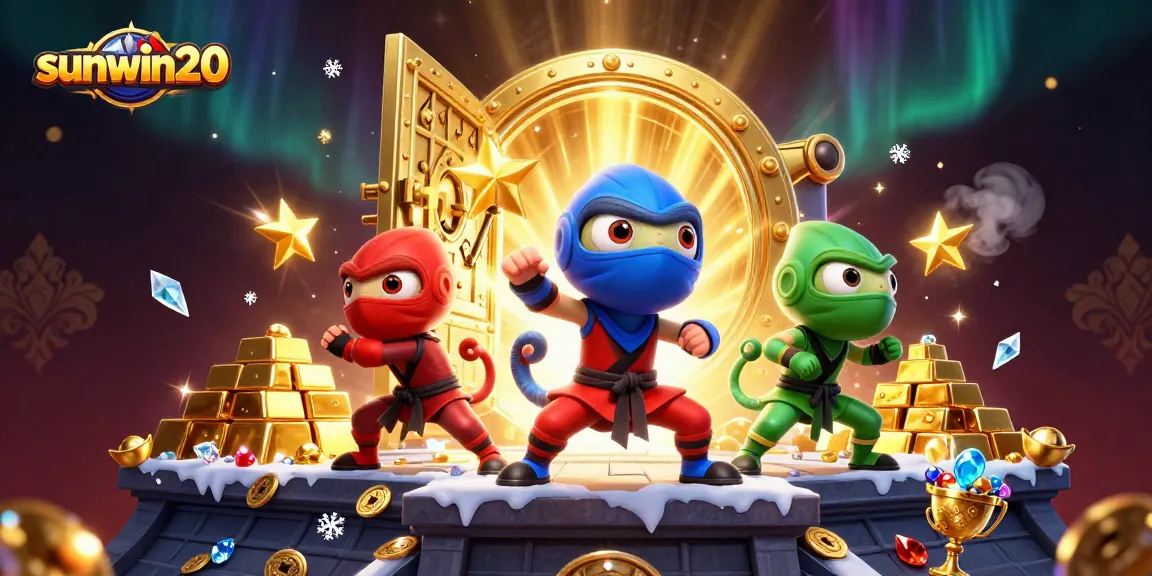 Engage in the thrill of sunwin20 with a vibrant 3D ninja chameleon scene celebrating casino treasures.