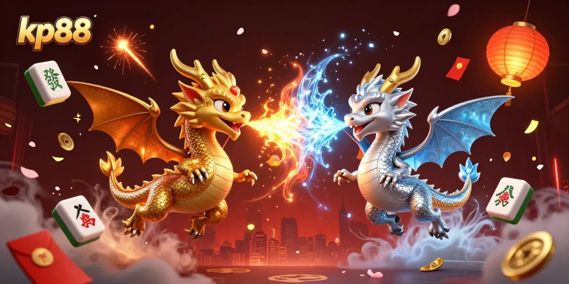 Engage with kp88's thrilling gaming experience featuring cartoon dragons amid vibrant casino elements.