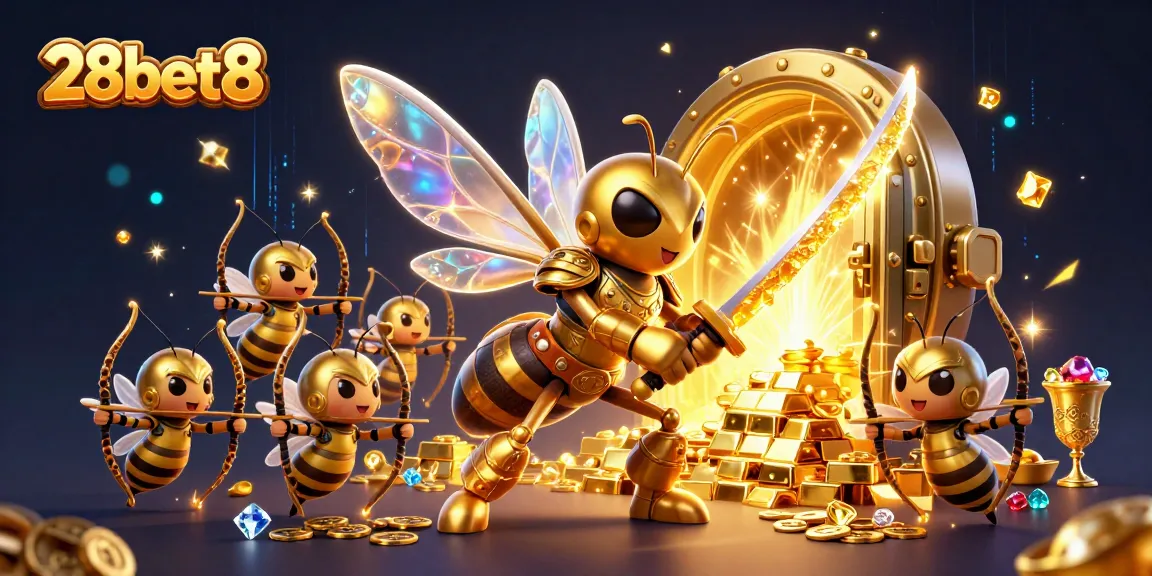 Unleash luxurious wins with 28bet8's dynamic gold-themed fantasy gaming illustration.