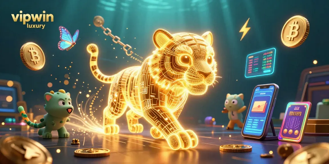 Experience the excitement of vipwin luxury as a golden tiger symbolizes winning strategies in a vibrant digital casino.
