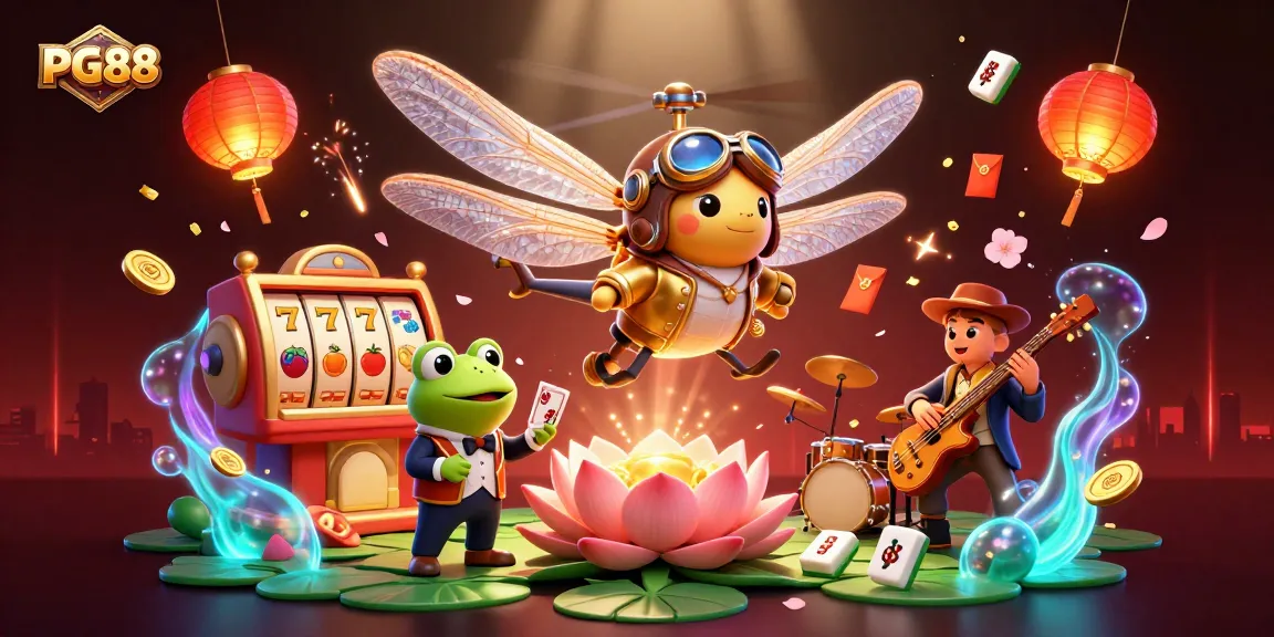 Engage with PG88's vibrant gaming scene featuring animated characters and festive casino elements.